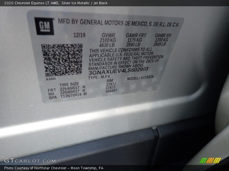 Silver Ice Metallic / Jet Black 2020 Chevrolet Equinox LT AWD