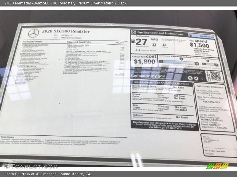  2020 SLC 300 Roadster Window Sticker