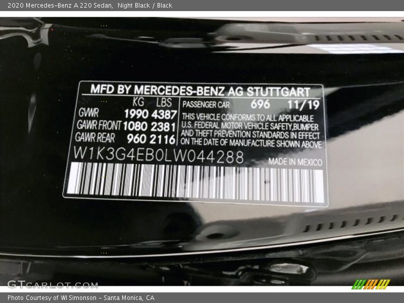 Night Black / Black 2020 Mercedes-Benz A 220 Sedan