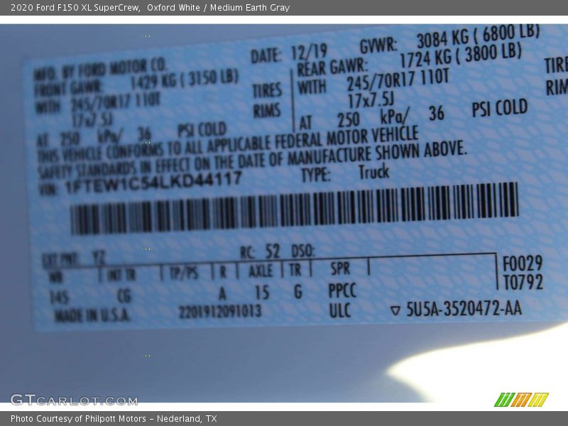 Oxford White / Medium Earth Gray 2020 Ford F150 XL SuperCrew