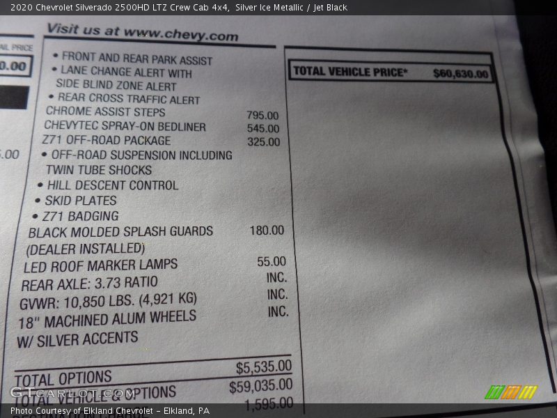 Silver Ice Metallic / Jet Black 2020 Chevrolet Silverado 2500HD LTZ Crew Cab 4x4