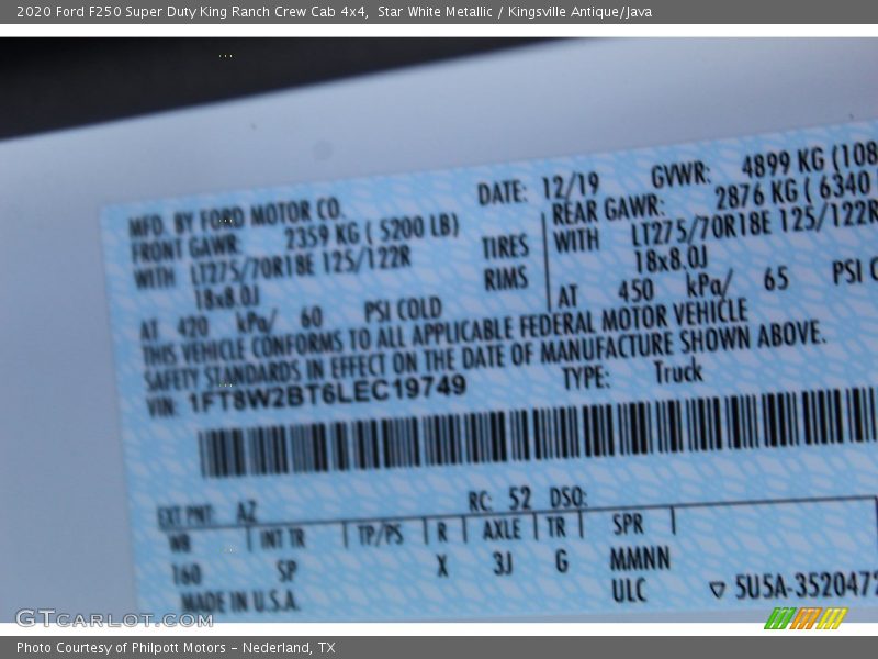 Star White Metallic / Kingsville Antique/Java 2020 Ford F250 Super Duty King Ranch Crew Cab 4x4