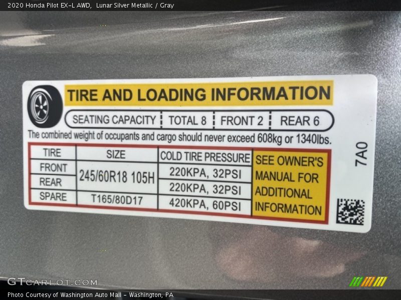 Lunar Silver Metallic / Gray 2020 Honda Pilot EX-L AWD