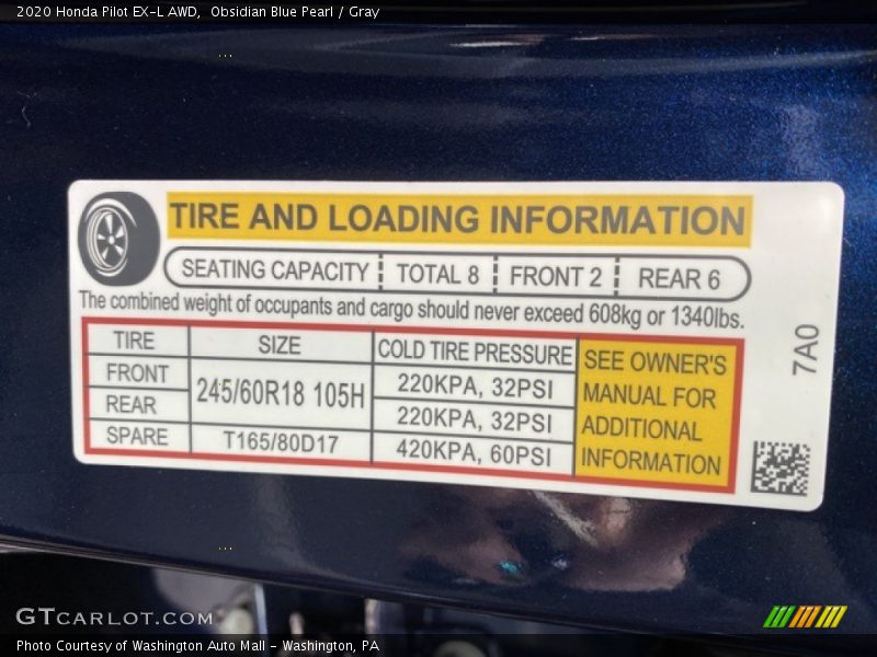 Obsidian Blue Pearl / Gray 2020 Honda Pilot EX-L AWD