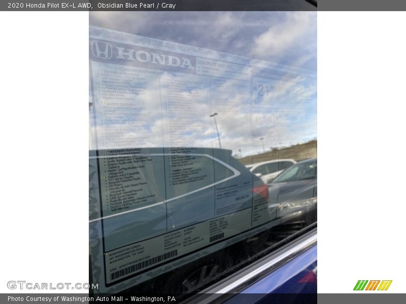 Obsidian Blue Pearl / Gray 2020 Honda Pilot EX-L AWD