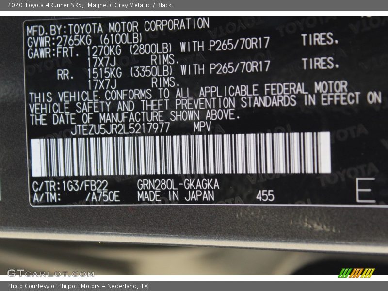 Magnetic Gray Metallic / Black 2020 Toyota 4Runner SR5