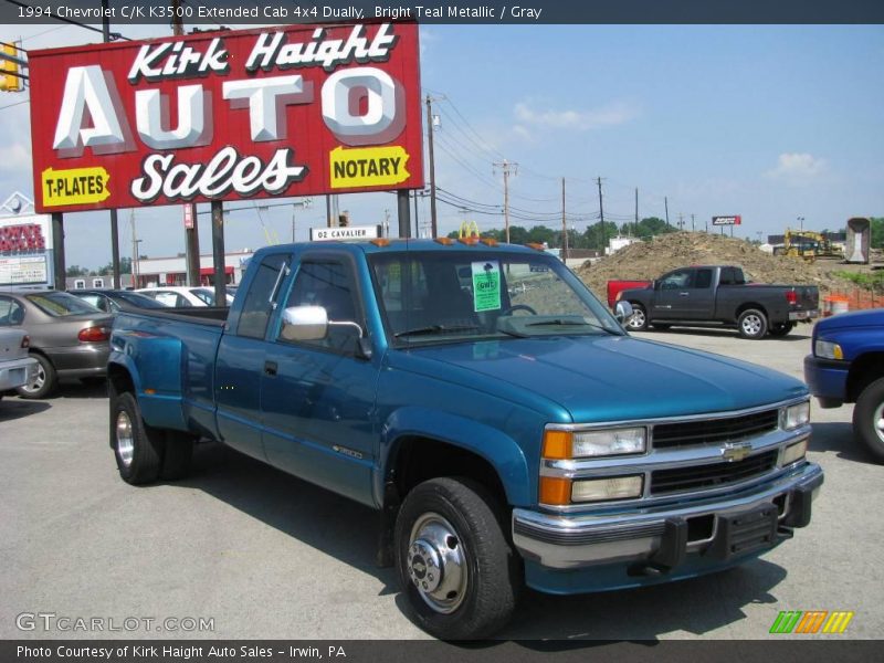 Bright Teal Metallic / Gray 1994 Chevrolet C/K K3500 Extended Cab 4x4 Dually