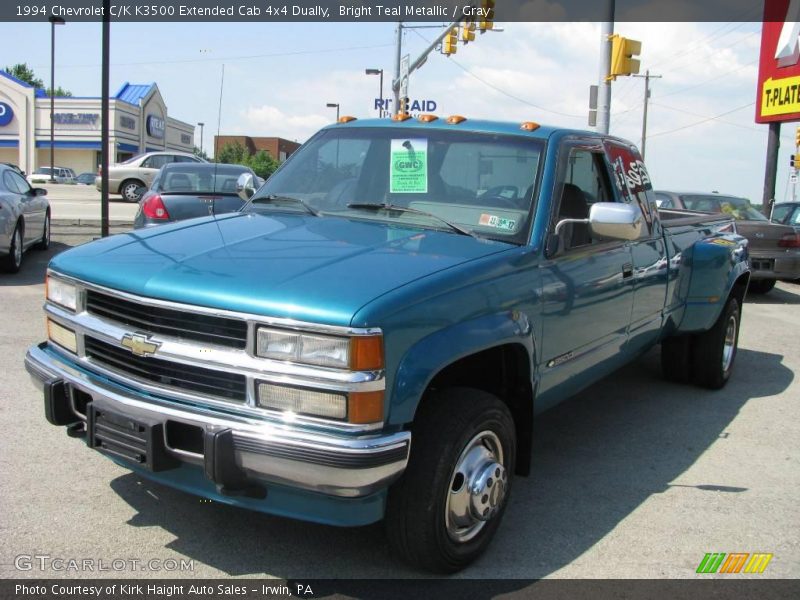 Bright Teal Metallic / Gray 1994 Chevrolet C/K K3500 Extended Cab 4x4 Dually