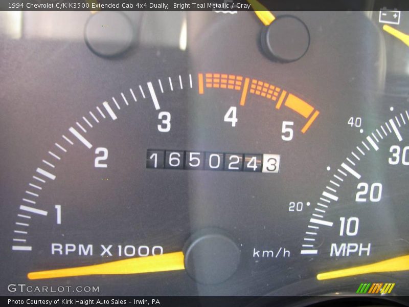 Bright Teal Metallic / Gray 1994 Chevrolet C/K K3500 Extended Cab 4x4 Dually
