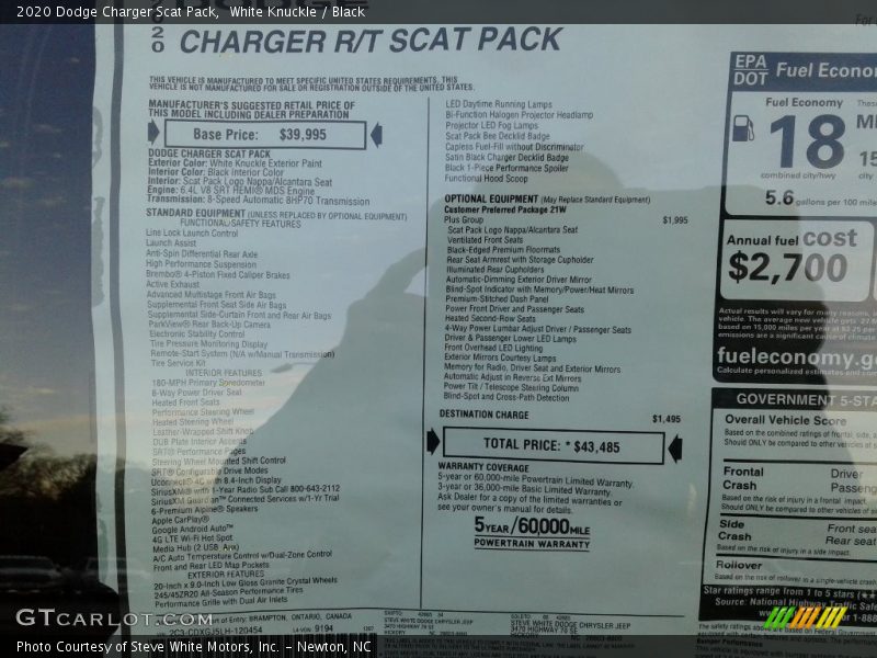  2020 Charger Scat Pack Window Sticker