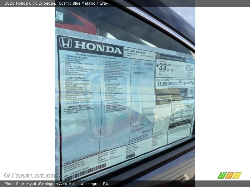 Cosmic Blue Metallic / Gray 2020 Honda Civic LX Sedan