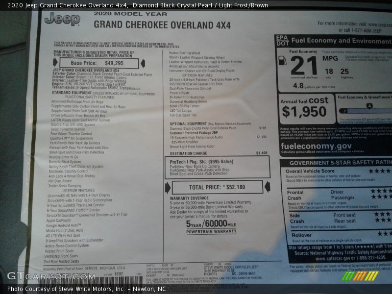 Diamond Black Crystal Pearl / Light Frost/Brown 2020 Jeep Grand Cherokee Overland 4x4