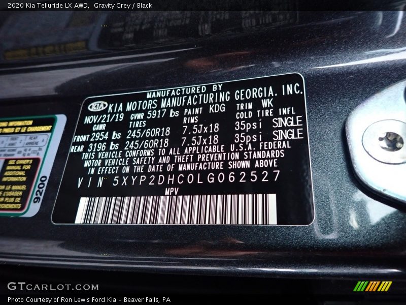 Gravity Grey / Black 2020 Kia Telluride LX AWD