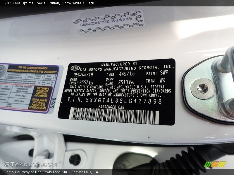 2020 Optima Special Edition Snow White Color Code SWP