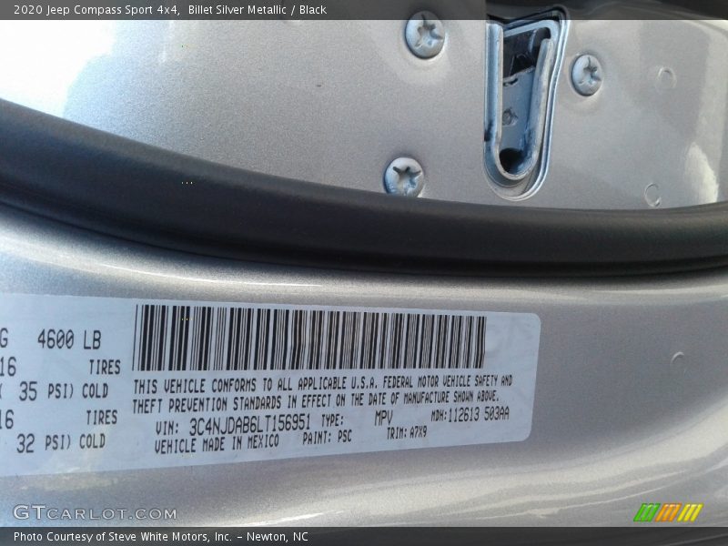 Billet Silver Metallic / Black 2020 Jeep Compass Sport 4x4