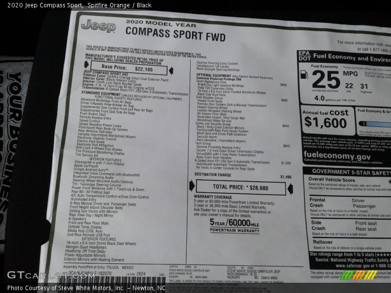  2020 Compass Sport Window Sticker