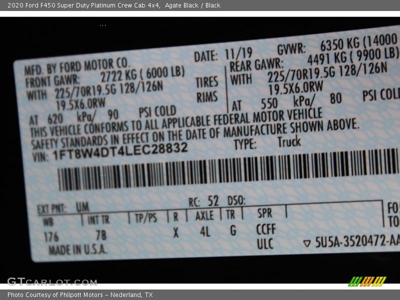 Agate Black / Black 2020 Ford F450 Super Duty Platinum Crew Cab 4x4