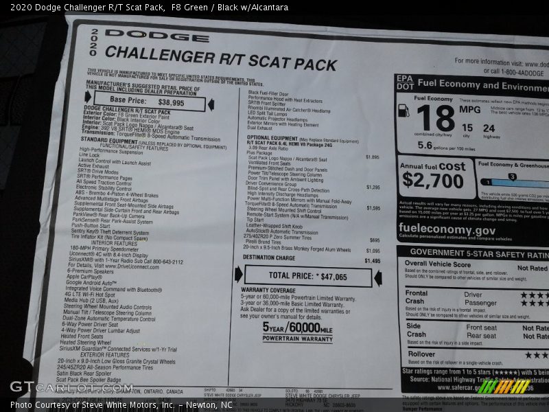  2020 Challenger R/T Scat Pack Window Sticker