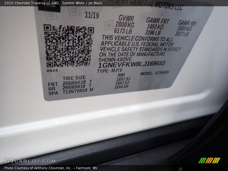 Summit White / Jet Black 2020 Chevrolet Traverse LS AWD