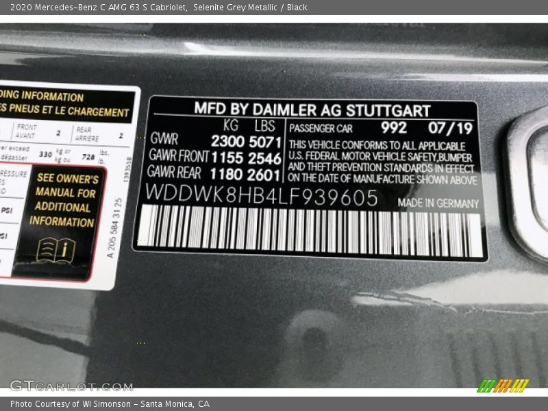 2020 C AMG 63 S Cabriolet Selenite Grey Metallic Color Code 992