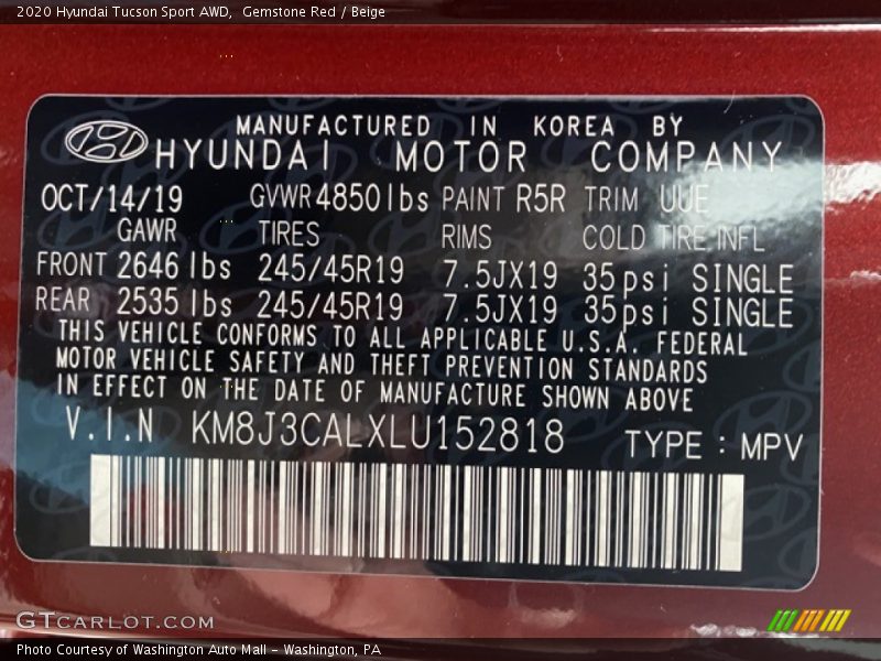 Gemstone Red / Beige 2020 Hyundai Tucson Sport AWD