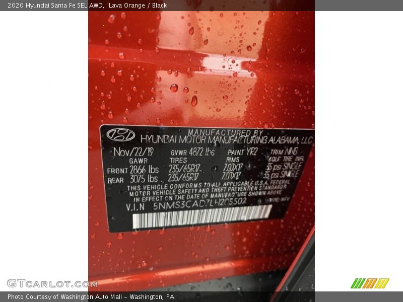 Lava Orange / Black 2020 Hyundai Santa Fe SEL AWD