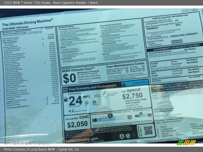  2020 7 Series 740i Sedan Window Sticker