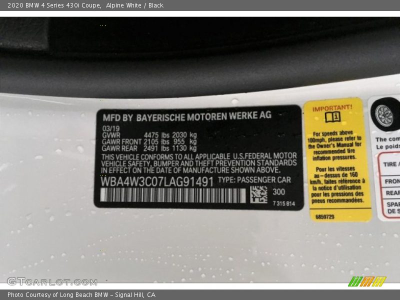 2020 4 Series 430i Coupe Alpine White Color Code 300