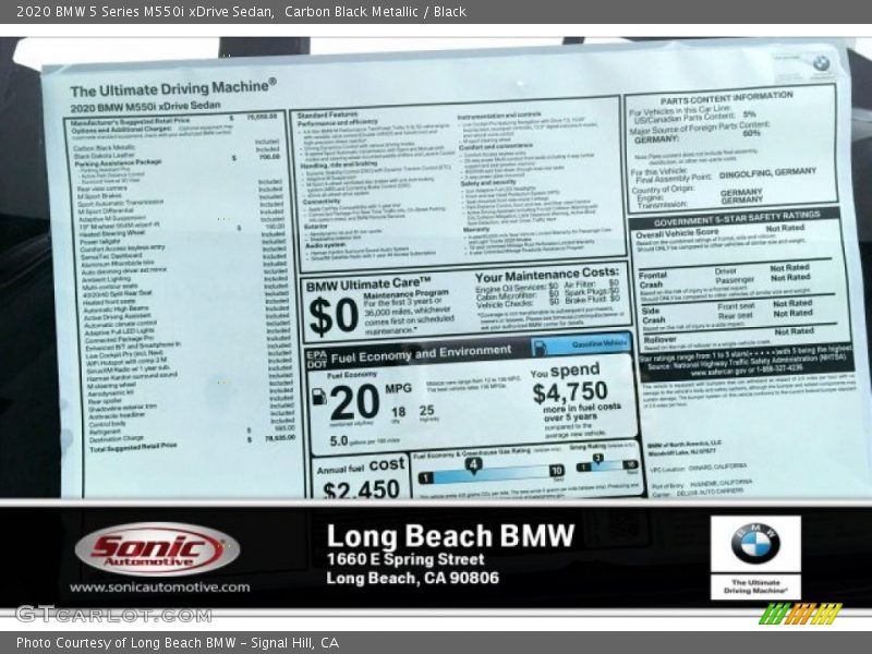 Carbon Black Metallic / Black 2020 BMW 5 Series M550i xDrive Sedan