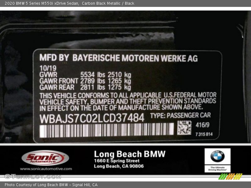 Carbon Black Metallic / Black 2020 BMW 5 Series M550i xDrive Sedan
