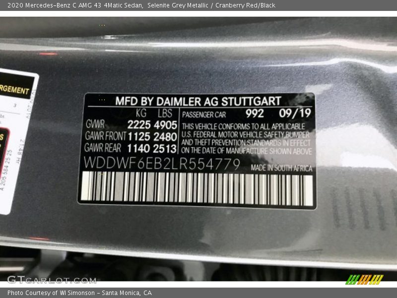 2020 C AMG 43 4Matic Sedan Selenite Grey Metallic Color Code 992