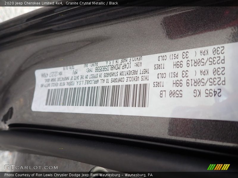 Granite Crystal Metallic / Black 2020 Jeep Cherokee Limited 4x4
