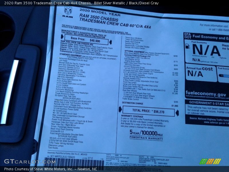  2020 3500 Tradesman Crew Cab 4x4 Chassis Window Sticker