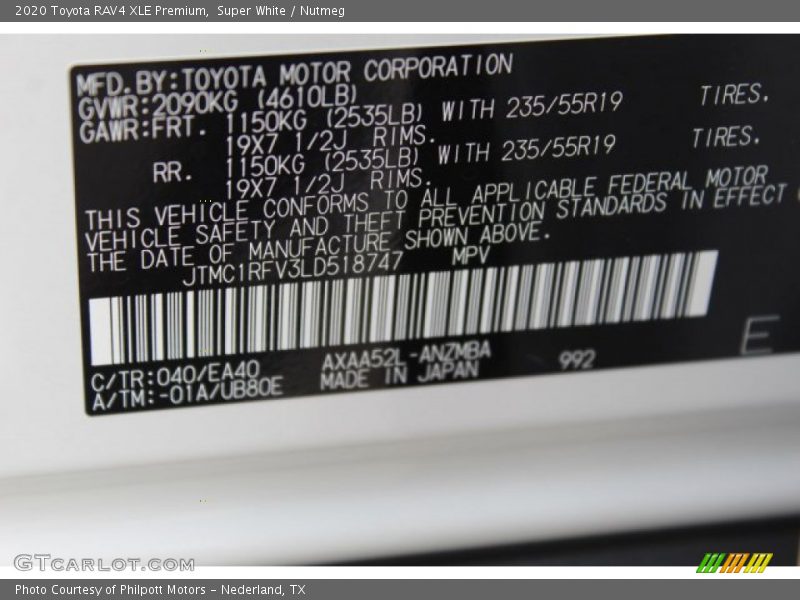 Super White / Nutmeg 2020 Toyota RAV4 XLE Premium