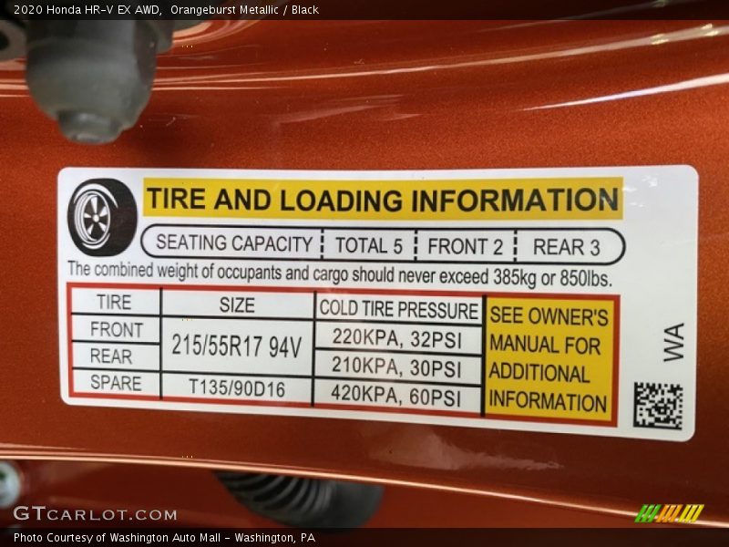 Orangeburst Metallic / Black 2020 Honda HR-V EX AWD