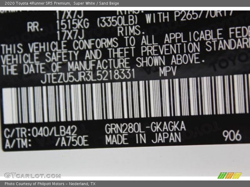 Super White / Sand Beige 2020 Toyota 4Runner SR5 Premium