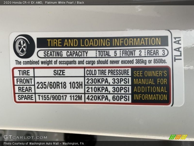 Platinum White Pearl / Black 2020 Honda CR-V EX AWD