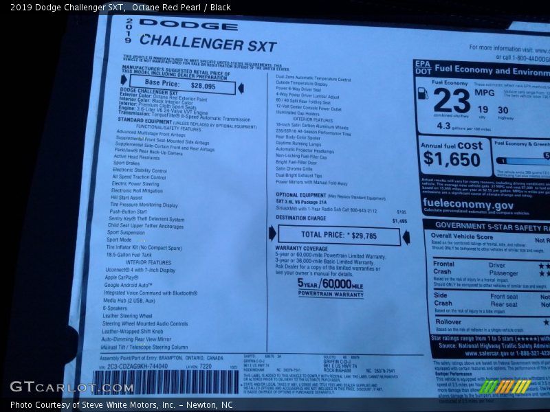 Octane Red Pearl / Black 2019 Dodge Challenger SXT