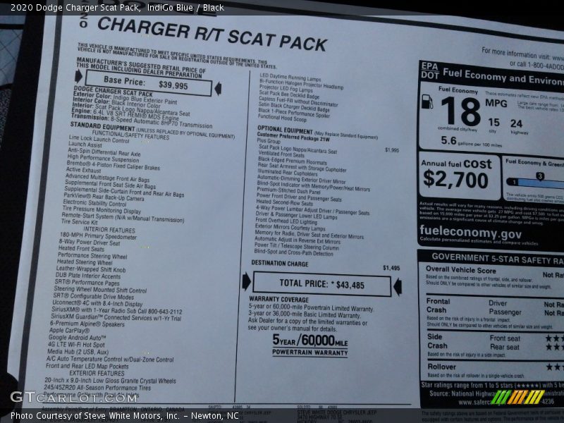  2020 Charger Scat Pack Window Sticker