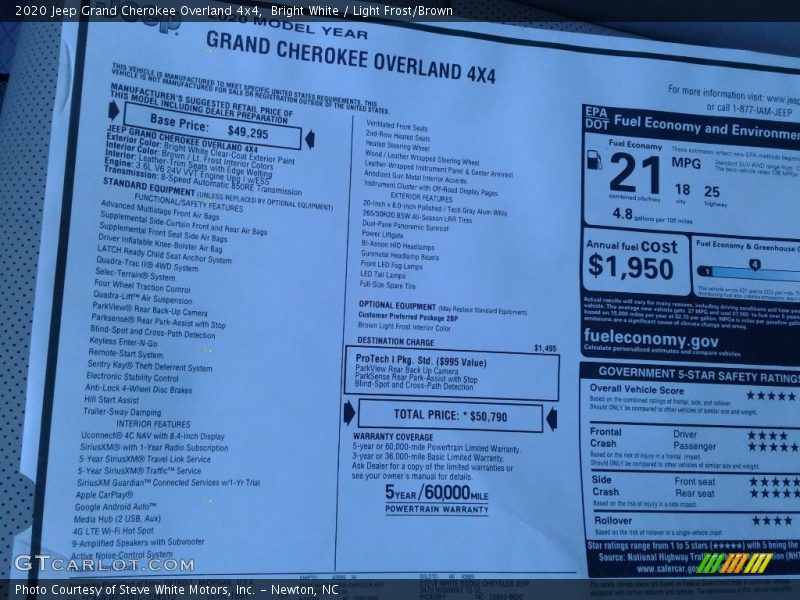 Bright White / Light Frost/Brown 2020 Jeep Grand Cherokee Overland 4x4