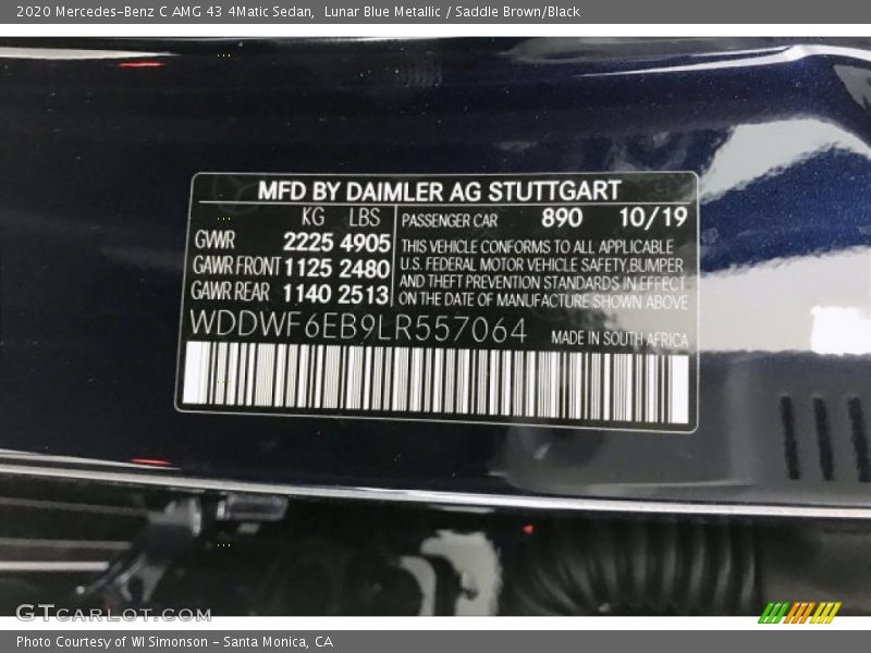 Lunar Blue Metallic / Saddle Brown/Black 2020 Mercedes-Benz C AMG 43 4Matic Sedan