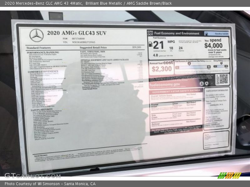  2020 GLC AMG 43 4Matic Window Sticker