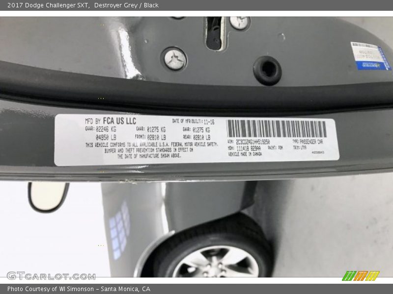 Destroyer Grey / Black 2017 Dodge Challenger SXT