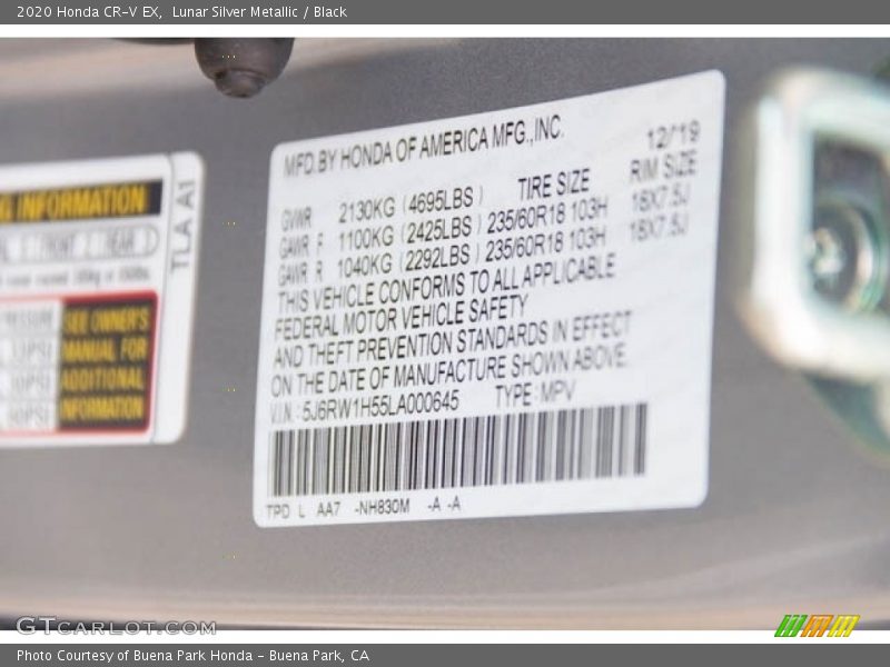 Lunar Silver Metallic / Black 2020 Honda CR-V EX