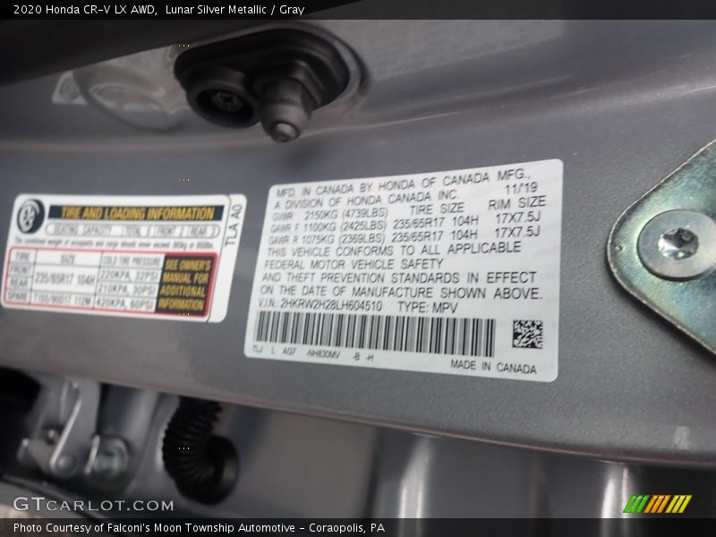 Lunar Silver Metallic / Gray 2020 Honda CR-V LX AWD