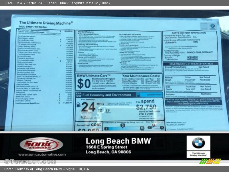 Black Sapphire Metallic / Black 2020 BMW 7 Series 740i Sedan