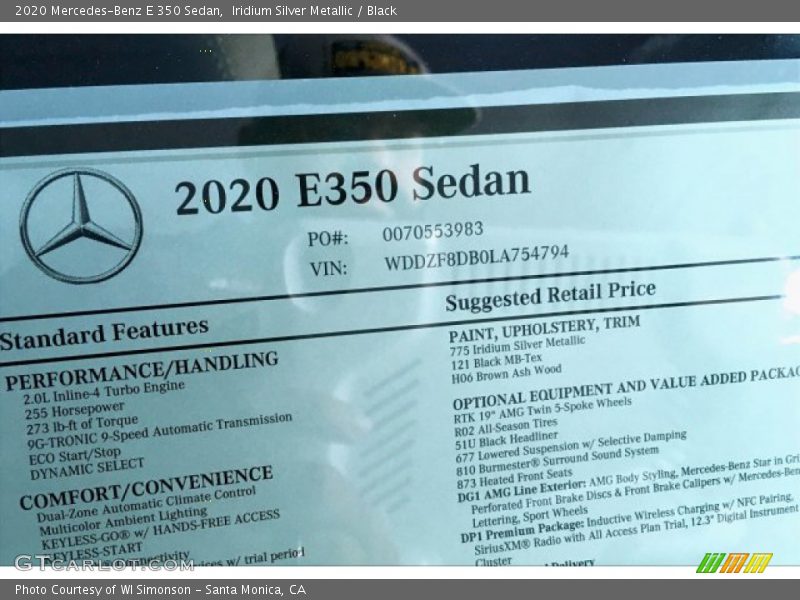 Iridium Silver Metallic / Black 2020 Mercedes-Benz E 350 Sedan