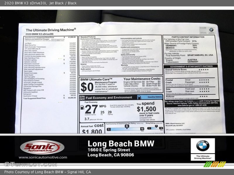 Jet Black / Black 2020 BMW X3 sDrive30i