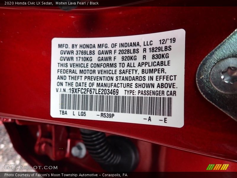2020 Civic LX Sedan Molten Lava Pearl Color Code R539P