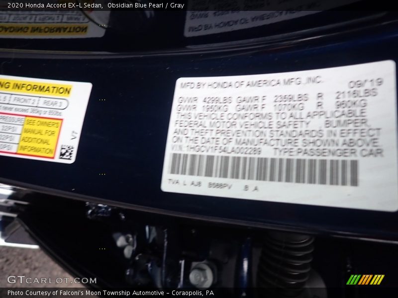 Obsidian Blue Pearl / Gray 2020 Honda Accord EX-L Sedan
